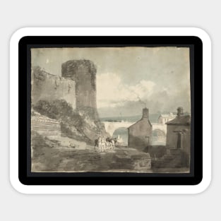 A Road with Houses and a Bridge over a River beneath the Walls of a Castle Sticker